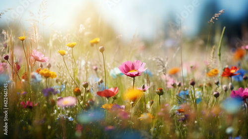 colorful wild flowers meadow in summer