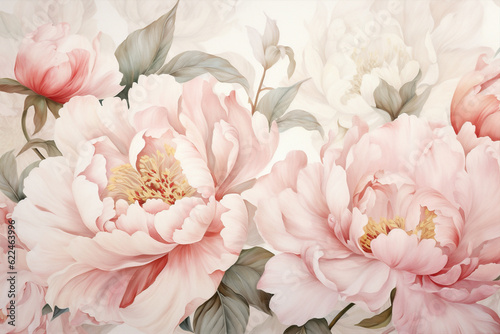 Nature rose watercolor flowers pattern romantic art pink peony floral