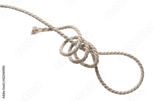 The process of tying a rope knot for a noose, cut out