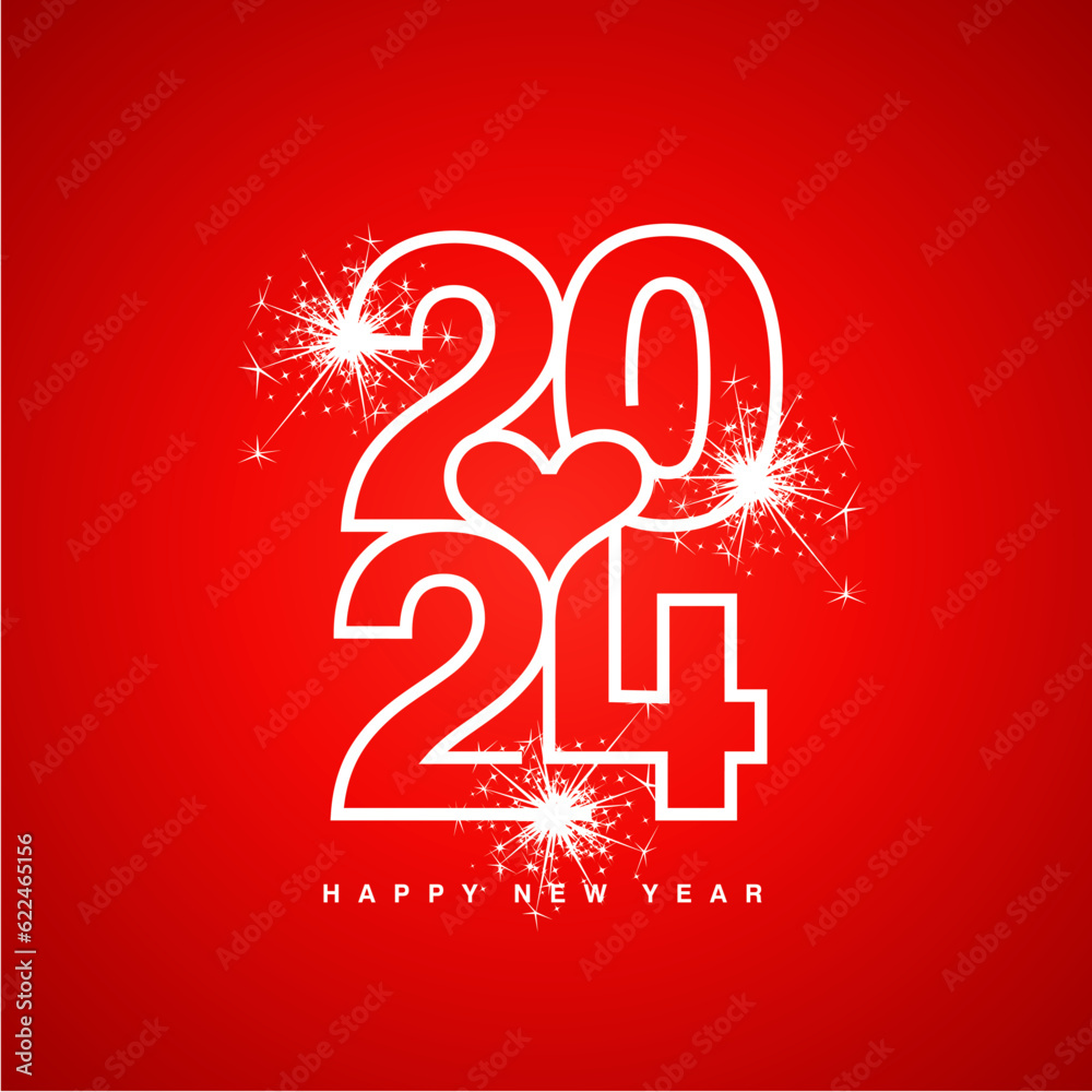 Love 2024 Happy New Year 2024 beautiful white modern line design