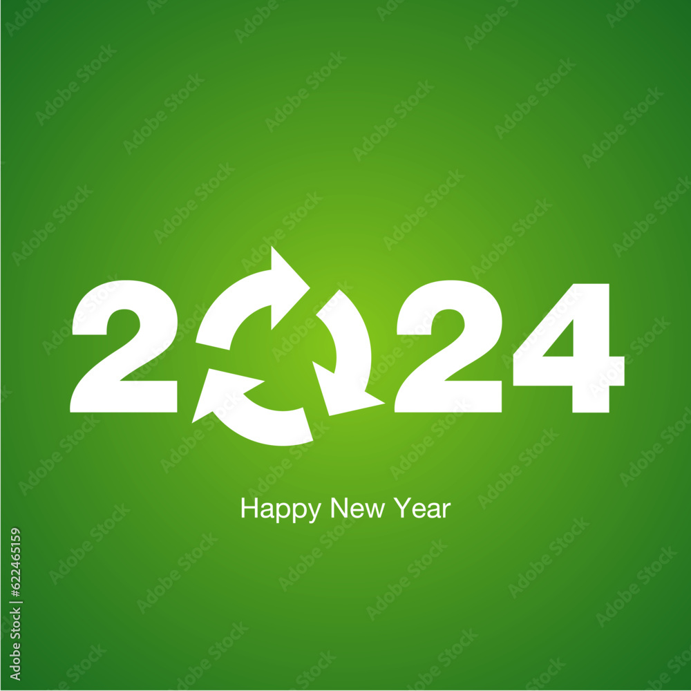 Happy New Year 2024 white recycling eco environment 2024 green greeting card