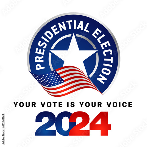 USA Presidential Election 2024. USA flag. Voting Day 2024 Election in USA, Political election campaign emblem logo photo
