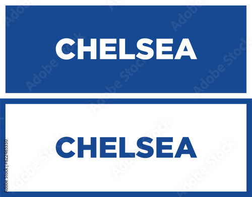 Chelsea typography, blue and white color