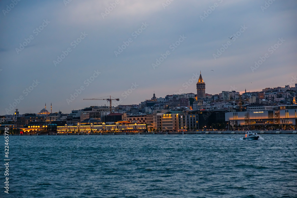 Panorama with a view of the Bosphorus and Galata Tower in Istanbul