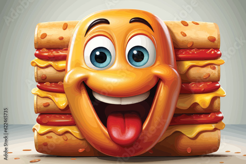 cartoon vector illustration of Energetic hot dog cartoon character holding a blank sign, winking at a fair.
