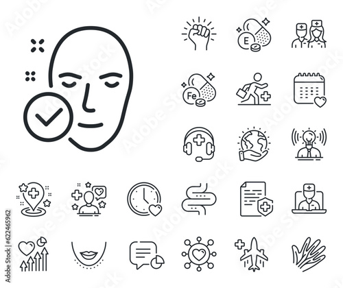Face care sign. Online doctor, patient and medicine outline icons. Health skin line icon. Cosmetic lotion symbol. Health skin line sign. Veins, nerves and cosmetic procedure icon. Intestine. Vector