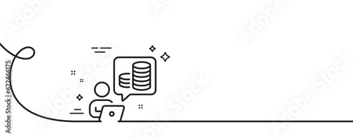 Budget accounting line icon. Continuous one line with curl. Online investment sign. Internet loan symbol. Budget accounting single outline ribbon. Loop curve pattern. Vector