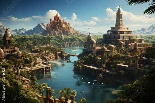  A panoramic view of Atlantis Island. Generative AI.