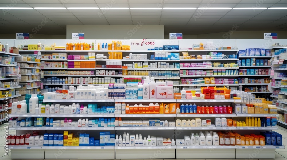 Interior of a Brightly Lit Drug Store