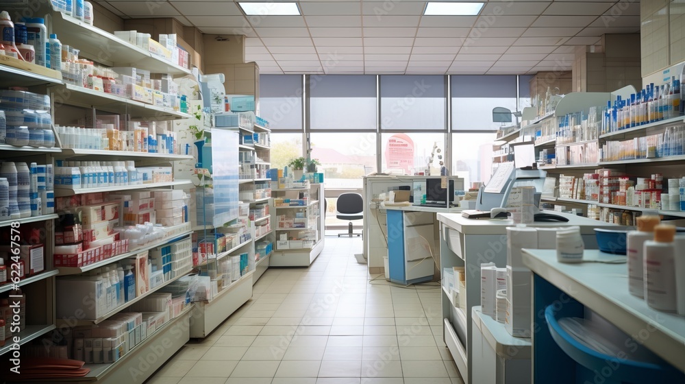 Fototapeta premium Interior of a Brightly Lit Drug Store