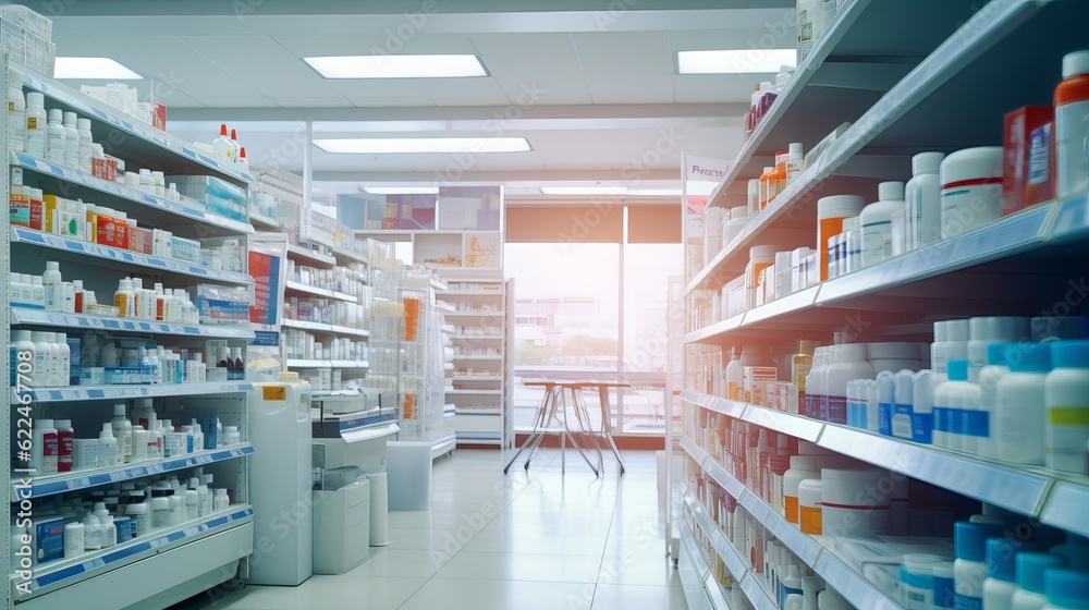 Interior of a Brightly Lit Drug Store