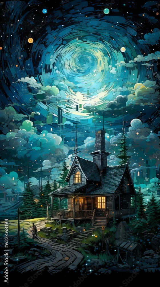 An Old House in a Magical Starry Night
