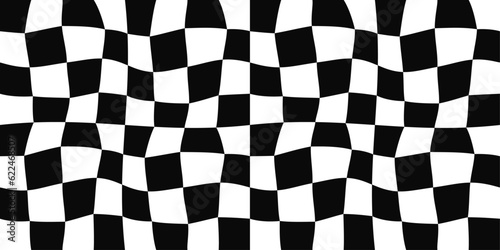 Racing flag. Vector and seamless checkered pattern. Racing flag made of curved blocks.