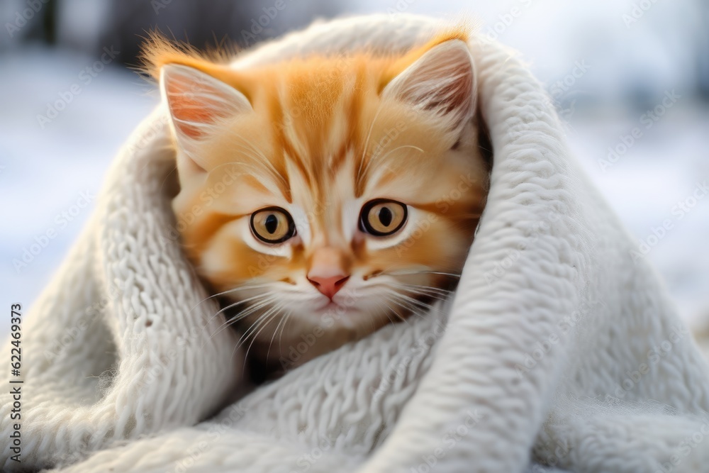 cute little kitten in a blanket. ai generative cute little kitten in a blanket. ai generative