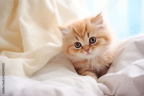 cute little kitten in a blanket. ai generative