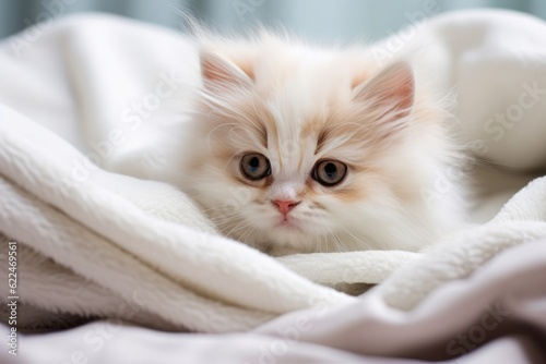 cute little kitten in a blanket. ai generative