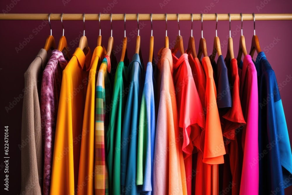 Fashionable colorful clothes on a hanger. ai generative Fashionable colorful clothes on a hanger. ai generative