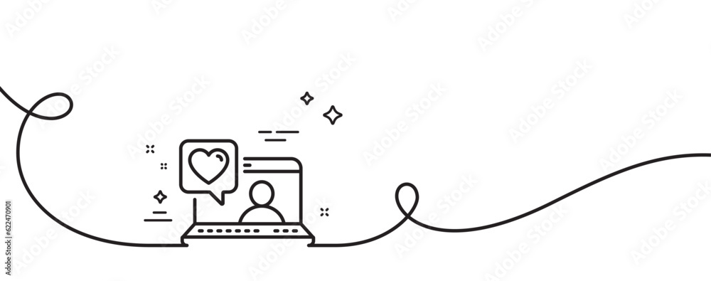 Friends chat line icon. Continuous one line with curl. Friendship love sign. Assistance business symbol. Friends chat single outline ribbon. Loop curve pattern. Vector
