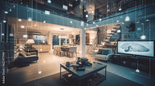 The concept of the Internet of Things with an image of a smart home  featuring various connected devices and appliances AI  