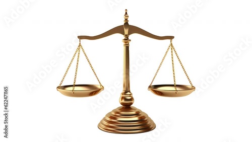 Fairness scales of justice. 4K video motion graphic animation. An ornate brass justice scale showing equal balancing weight.