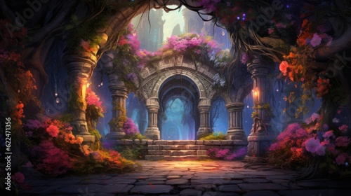 Foto Illustrate a series of intricate archways adorned with colorful flowers and foli