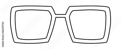 Retro Square frame glasses fashion accessory illustration. Sunglass front view for Men, women silhouette style, flat rim spectacles eyeglasses with lens sketch outline isolated on white background