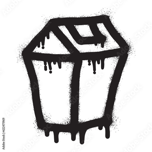 Garbage bin graffiti with black spray paint