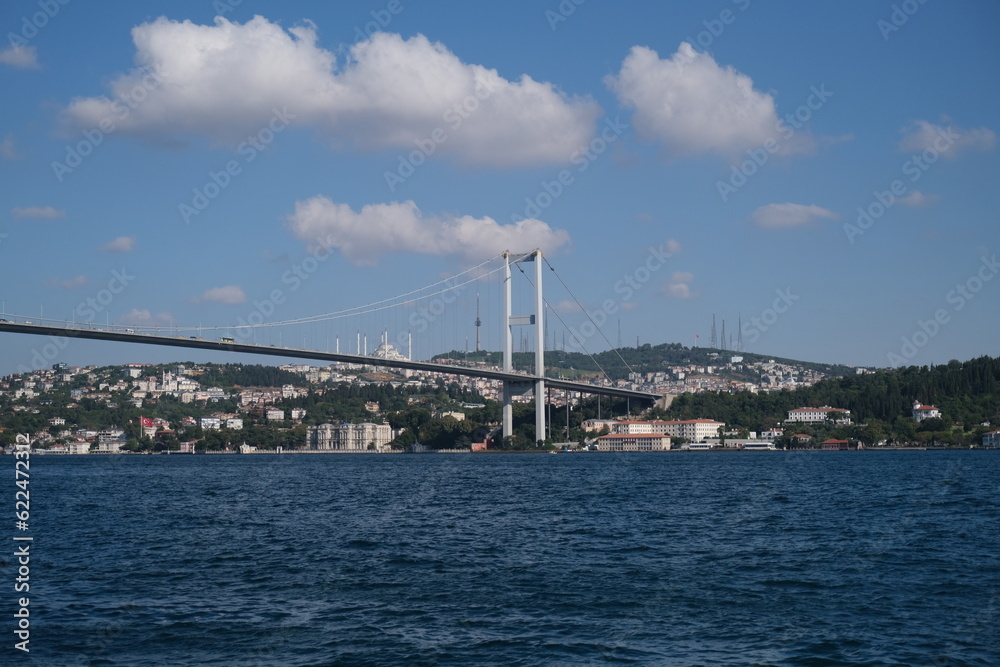 The Bosphorus Bridge Connecting Europe and Asia on a Cloudy Summer Day The Bosphorus Bridge Connecting Europe and Asia on a Cloudy Summer Day
