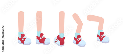 Character constructor set. Part of child body with different positions of legs, feet and knees. Pose foot in sneaker to create animations. Cartoon flat vector collection isolated on white background