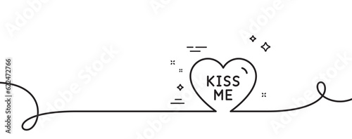 Kiss me line icon. Continuous one line with curl. Sweet heart sign. Valentine day love symbol. Kiss me single outline ribbon. Loop curve pattern. Vector
