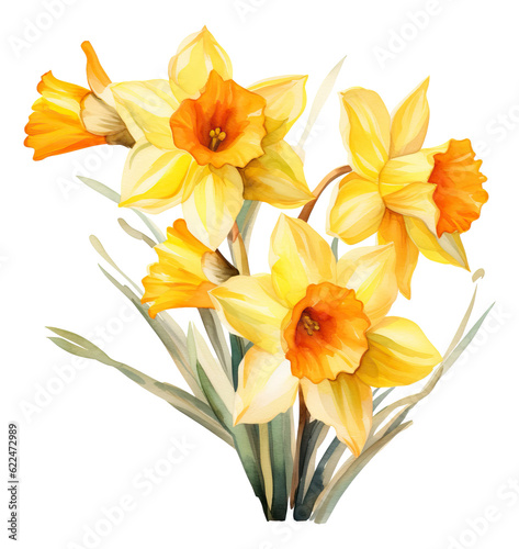 Watercolor daffodils illustration isolated.