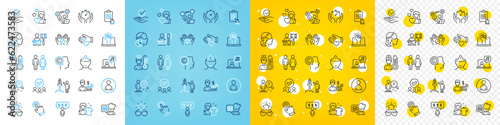 Vector icons set of Volunteer, Cursor and Insomnia line icons pack for web with Mental health, Employee benefits, Music outline icon. Business growth, Writer, Launch project pictogram. Vector