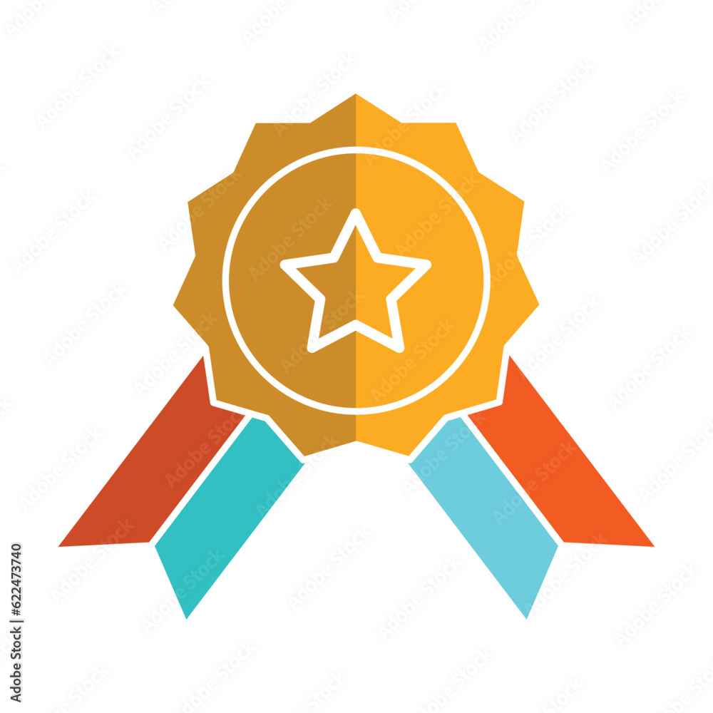 Golden rosette stamp with star symbol icon vector. Reward and achievement symbol stock illustration. Youth sport rosette stamp icon for web or game interface. Prize for championship. Golden rosette stamp with star symbol icon vector. Reward and achievement symbol stock illustration. Youth sport rosette stamp icon for web or game interface. Prize for championship.
