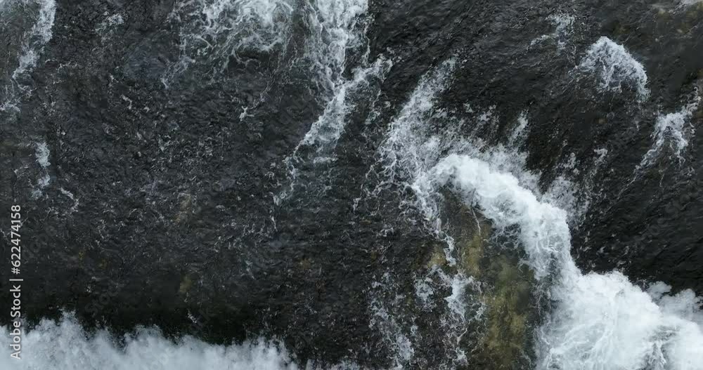 aerial shot of wild river with huge waterfall aerial shot of wild river with huge waterfall