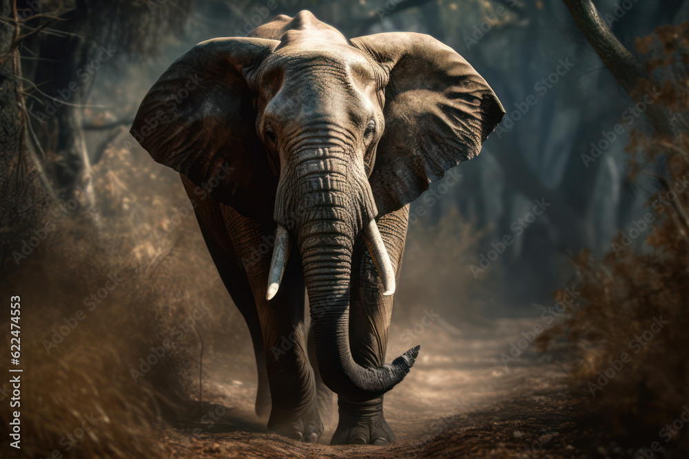 Obraz premium Elephant running towards the camera.