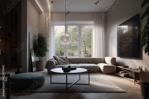 Urban Serene Modern Living Room Design with sofa  lamp and windows