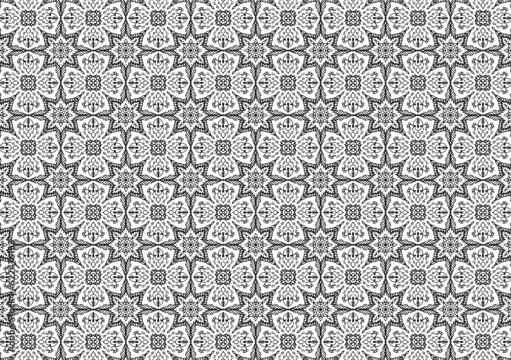 Pattern Floral and Geometric Elements. Seamless Floral Ethnic Pattern. Arabic Indian Motifs Abstract Floral Ornament Thin Line. Vector Wallpaper Background Fabric Paper Black and White Graphic Design Pattern Floral and Geometric Elements. Seamless Floral Ethnic Pattern. Arabic Indian Motifs Abstract Floral Ornament Thin Line. Vector Wallpaper Background Fabric Paper Black and White Graphic Design