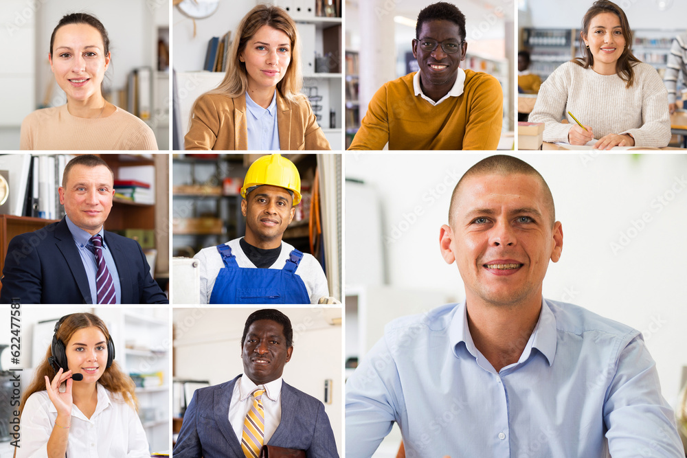 Fototapeta premium Collage of portraits of an mixed age group of focused business professionals