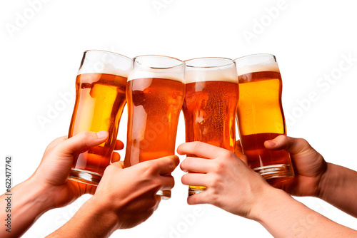 Valokuva Four hands holding beer pints on isolated transparent background