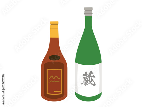 洋酒と日本酒のビンのイラスト