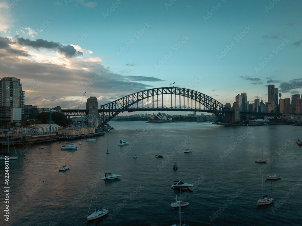 Sydney Harbour, with Harbour Bridge and Sydney Opera House in the distance