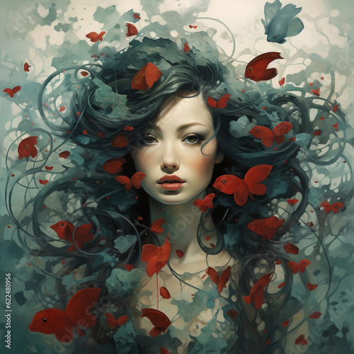 Love woman with flowers in her hair