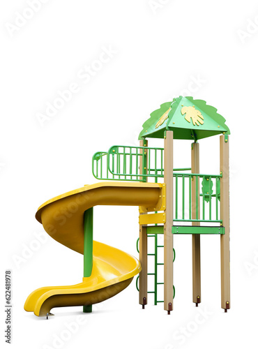 Colorful outdoor playset isolated on white. Modern playground equipment