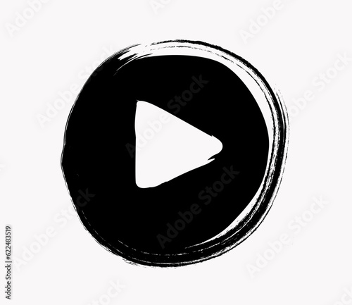 Graffiti Play button icon with black Spray paint. Video streaming grunge black icon stream vector illustration, grunge play icon on white background