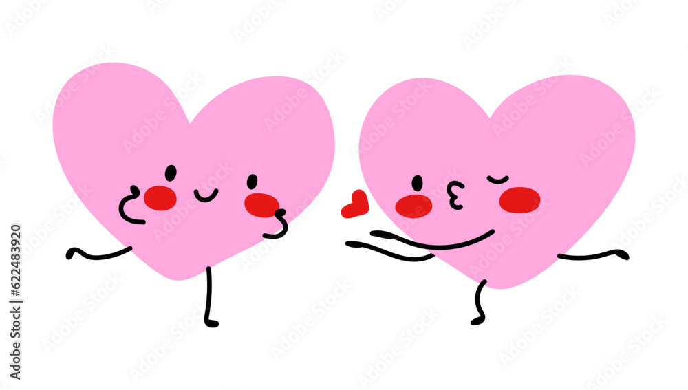 Two hearts illustration. Two pink hearts with red heart cartoon style design. Valentine's Day. Cute vector illustration. Two hearts illustration. Two pink hearts with red heart cartoon style design. Valentine's Day. Cute vector illustration.