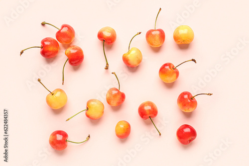 Fresh rainier cherries scat...