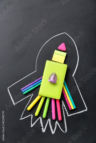 Drawn rocket with stationer...
