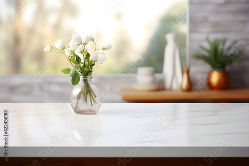 White Marble Stone Table Top, Ideal for Product Display