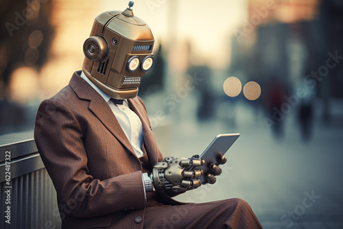 Robot using smartphone in the city
