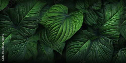 Darkness green leaf pattern dramatic background. AI Generated,